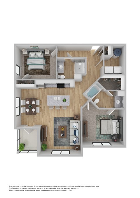 Floor plan for 2 beds, 2 baths, 1031 sqft